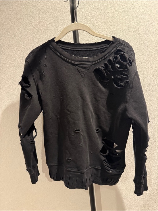 Current/Elliott Sweaters - Current/Elliott Black Distressed Crew Sweatshirt
